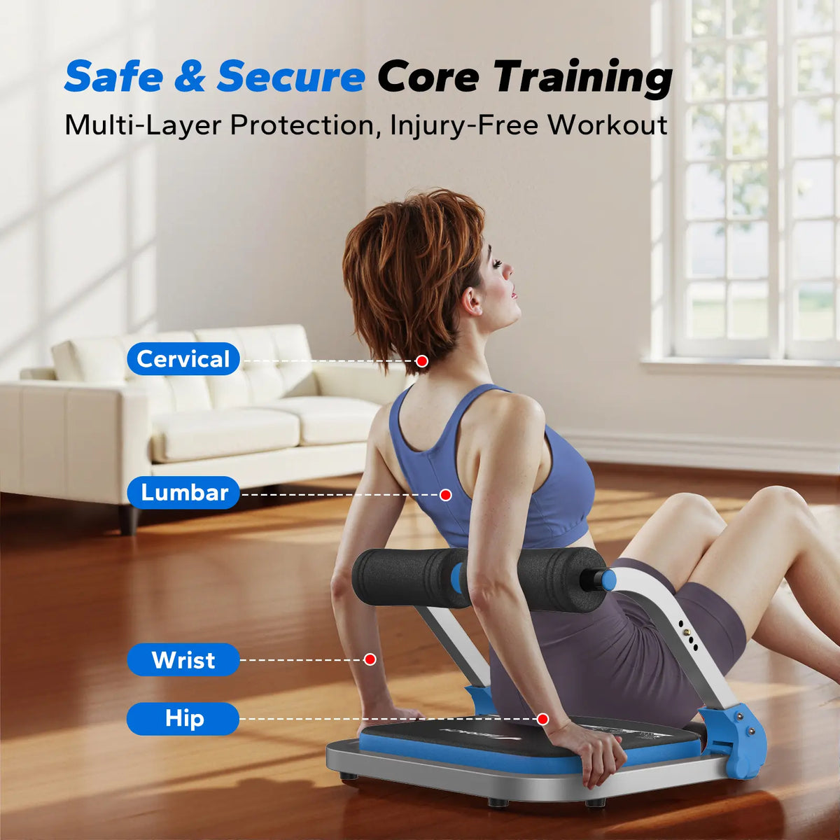 Sit-Up Exercise Equipment, 3-Level Adjustable Ab Crunch Machine Roll-up Machine, Core Trainer for Body Shaping & Muscle Building